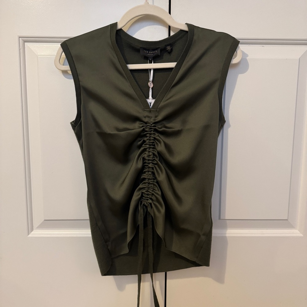 Ted Baker Ruched front detail knitted top in khaki NWT